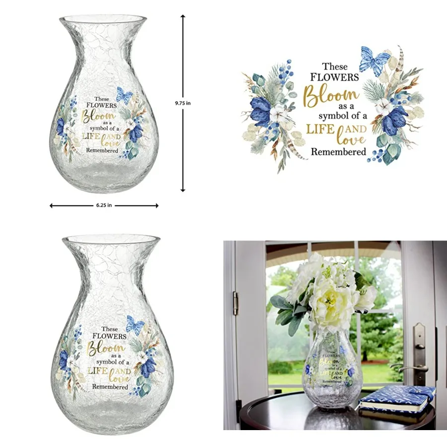 Crackle Glass Memorial Flower Vase with Sympathy Verse
Crackle Glass Memorial Flower Vase with Sympathy Verse