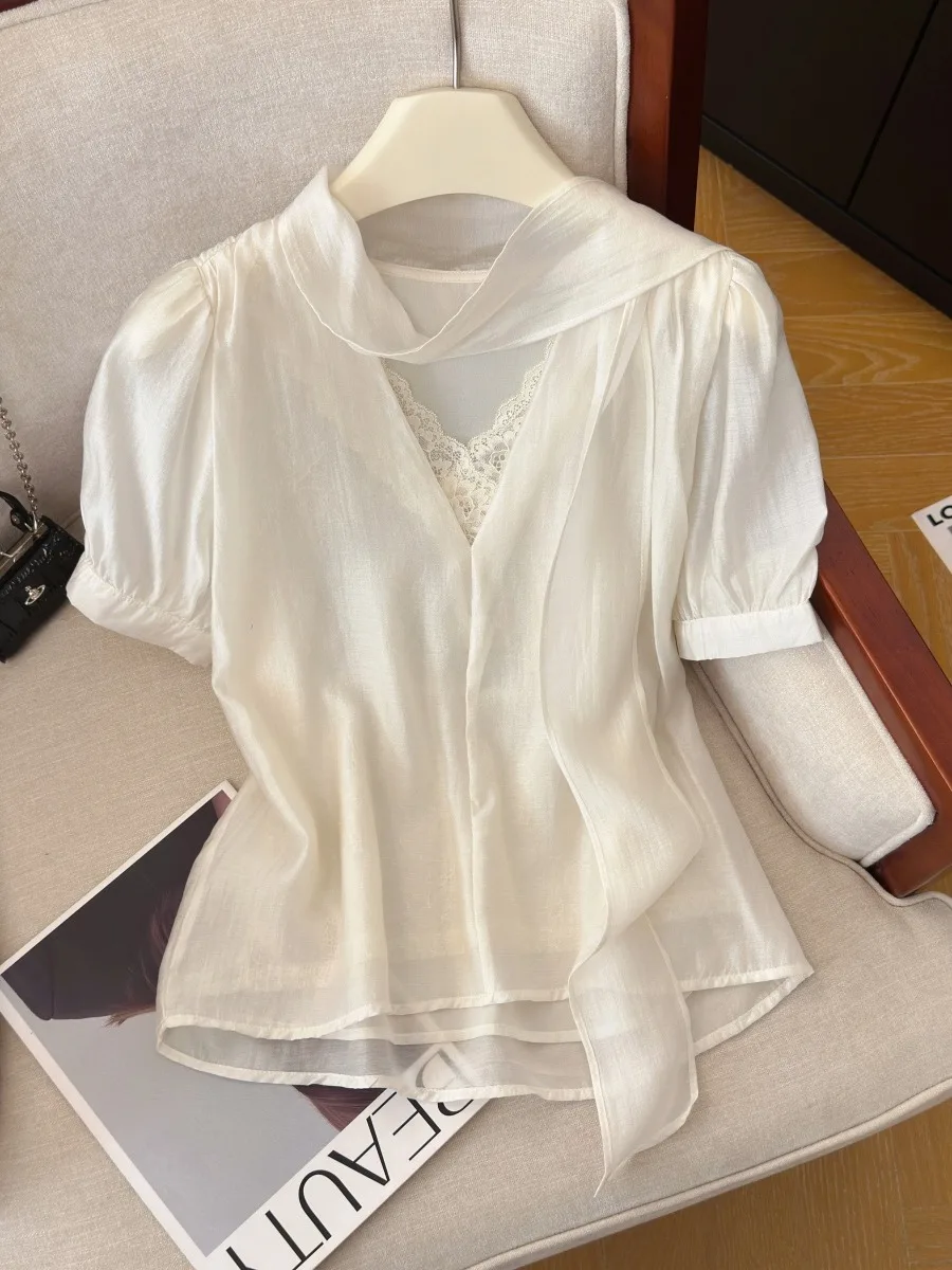 Pure Desire Sexy Lace Splice V-neck Shirt Women's Summer Sweet Fashion Sash Slimming Short Sleeve Chiffon Gentle Style
Pure Desire Sexy Lace Splice V-neck Shirt Women's Summer Sweet Fashion Sash Slimming Short Sleeve Chiffon Gentle Style