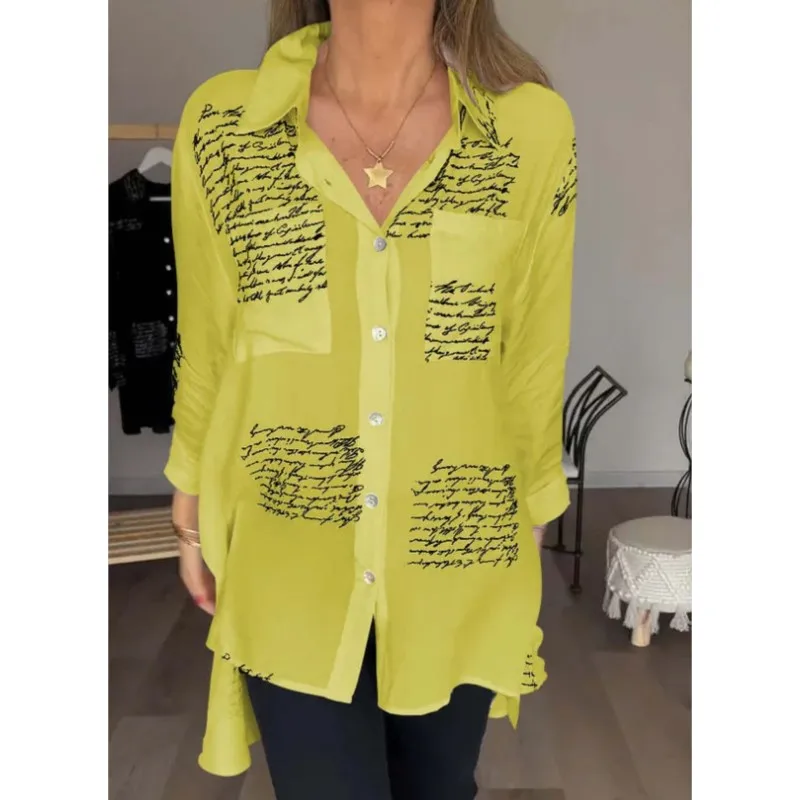 Spring Womens Fashion Printed Shirt Loose Turn Down Collar Pocket Patchwork Irregular Shirts Letter Print Single Breasted Blouse
Spring Womens Fashion Printed Shirt Loose Turn Down Collar Pocket Patchwork Irregular Shirts Letter Print Single Breasted Blouse