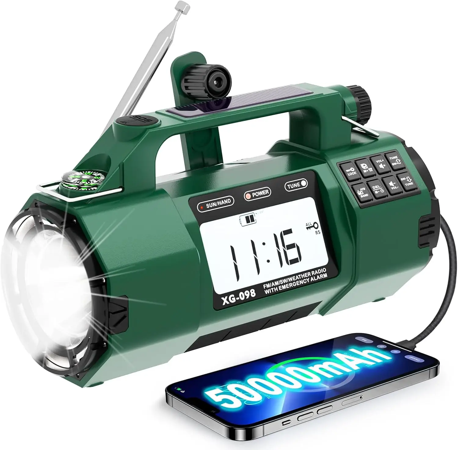 Portable Emergency Radio with NOAA Alerts, Solar & Hand Crank Power, Flashlight, SOS Alarm for Outdoor Safety
Portable Emergency Radio with NOAA Alerts, Solar & Hand Crank Power, Flashlight, SOS Alarm for Outdoor Safety