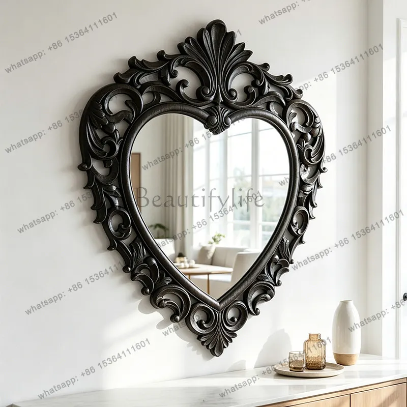 French retro love wall mirror European rococo carved entrance bathroom home atmosphere decorative mirror
French retro love wall mirror European rococo carved entrance bathroom home atmosphere decorative mirror
