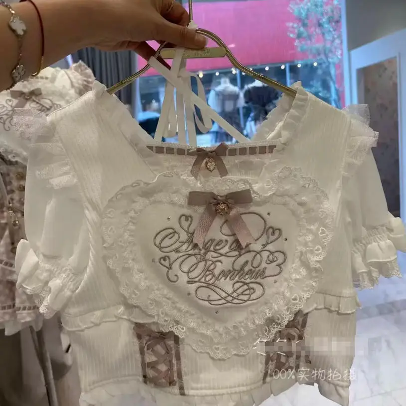 Japanese Liz New Summer Cross Halter Sweet Big Heart Embroidered Short Sleeve Top Girl Women's Lolita Chiffon Lace Blouse Shirts
Japanese Liz New Summer Cross Halter Sweet Big Heart Embroidered Short Sleeve Top Girl Women's Lolita Chiffon Lace Blouse Shirts