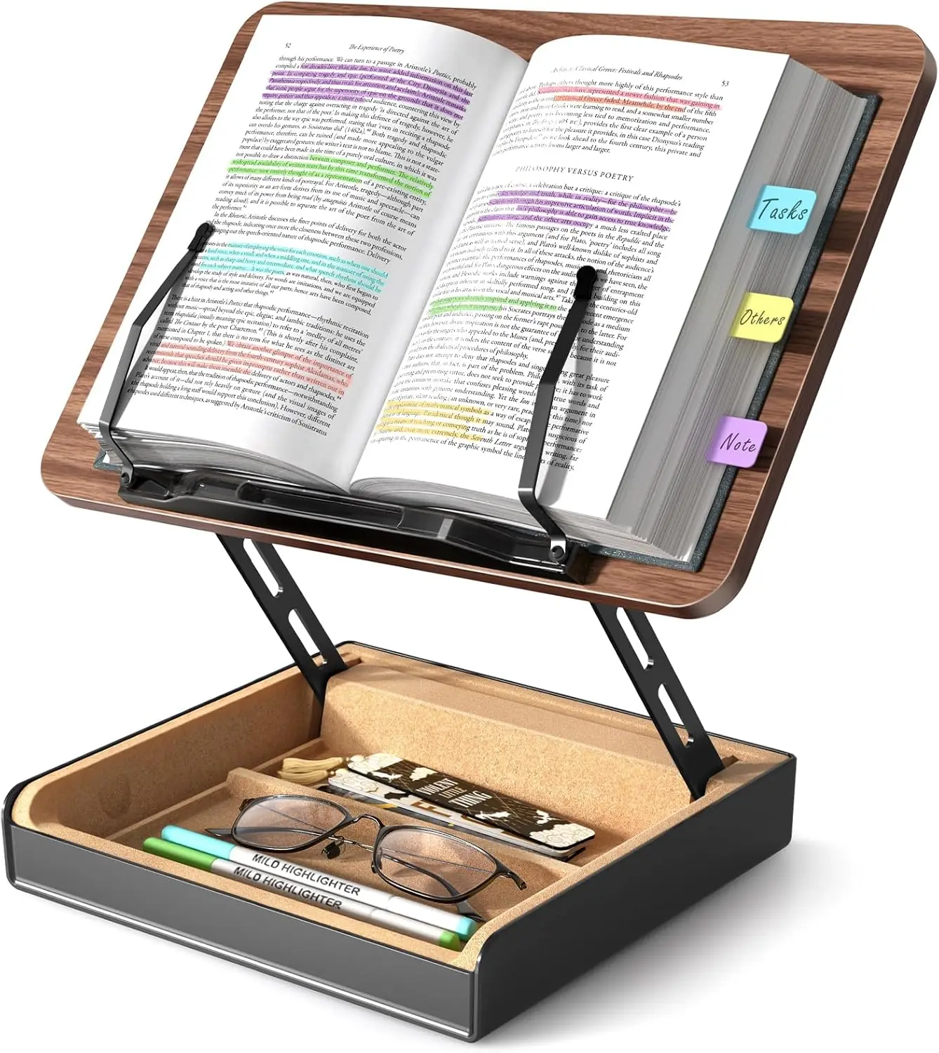 Wooden Book Stand with Storage, Hands-Free Adjustable Holder for Desk, Cookbook, Recipe & Reading
Wooden Book Stand with Storage, Hands-Free Adjustable Holder for Desk, Cookbook, Recipe & Reading