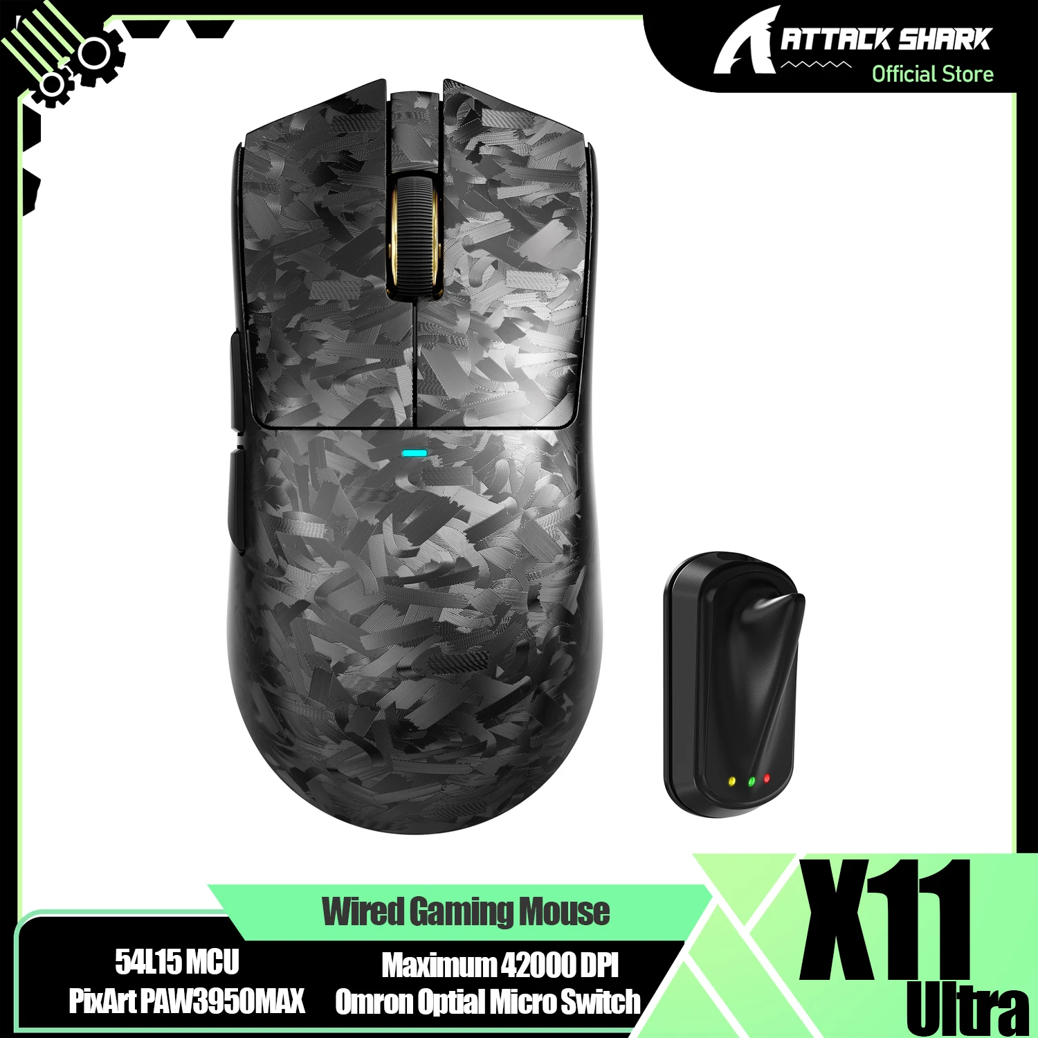 ATTACK SHARK X11 ULTRA Wireless Gaming Mouse, Ultra-Light 59g, 42K DPI, 8K Polling, Nordic Chip, Carbon Fiber
ATTACK SHARK X11 ULTRA Wireless Gaming Mouse, Ultra-Light 59g, 42K DPI, 8K Polling, Nordic Chip, Carbon Fiber