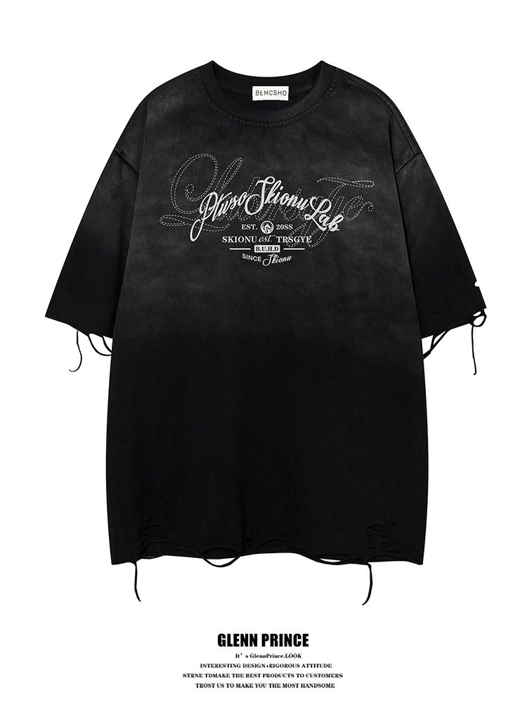 Retro American High Street Letter Print Washed Hole T-Shirt Men's Fashion Lazy Personality Cotton Short Sleeve Tee
Retro American High Street Letter Print Washed Hole T-Shirt Men's Fashion Lazy Personality Cotton Short Sleeve Tee