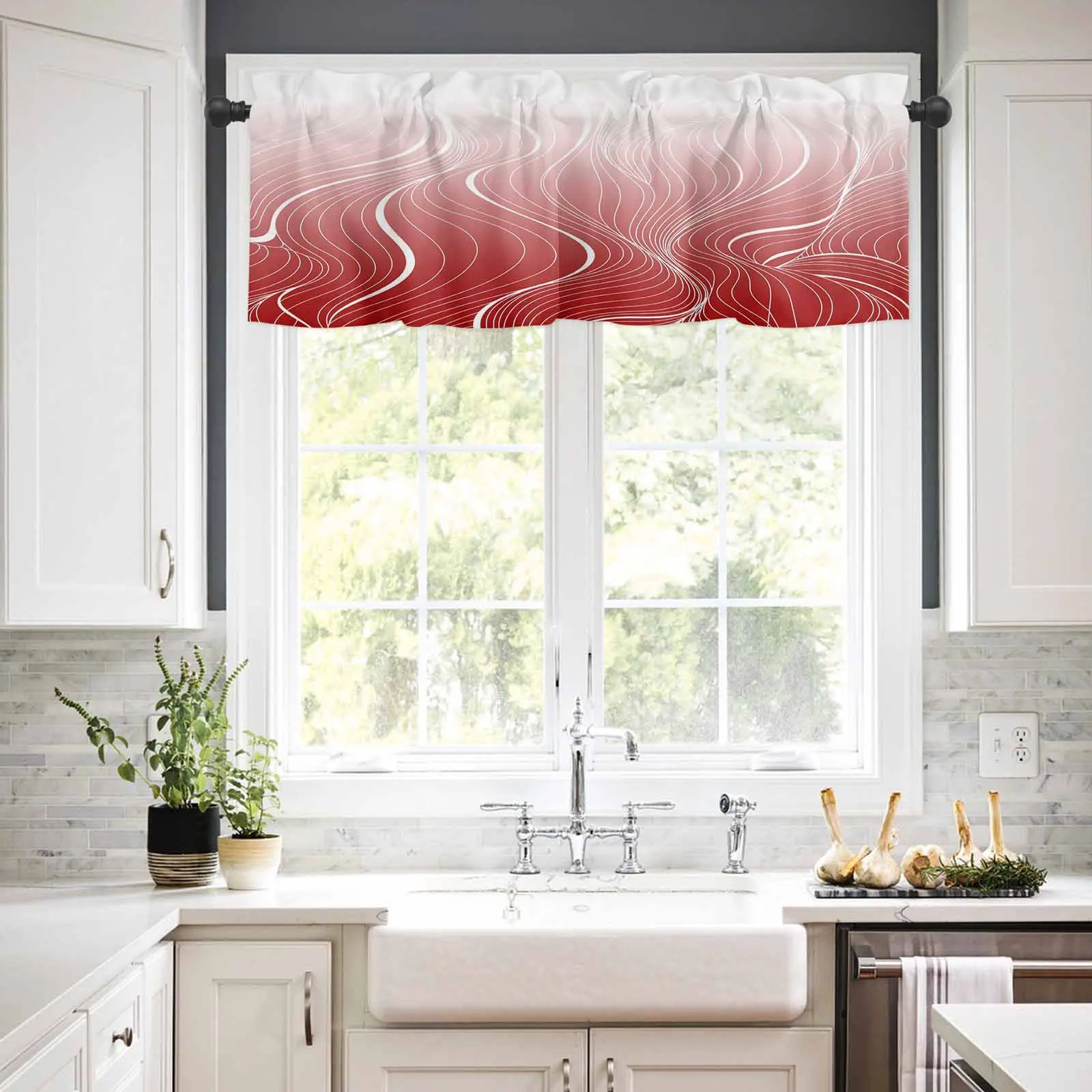 1PCS Kitchen Short Curtain Valance Red Line Pattern Gradient Waves Rod Pocket Window Home Decoration
1PCS Kitchen Short Curtain Valance Red Line Pattern Gradient Waves Rod Pocket Window Home Decoration