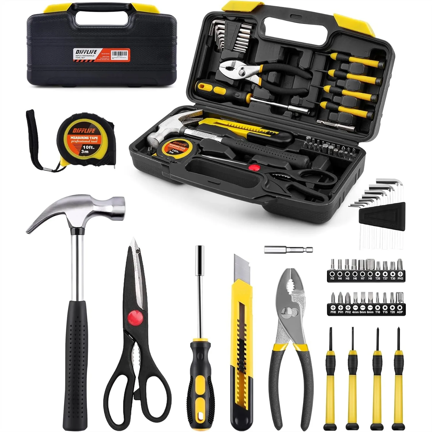 40-Piece Tool Set - General Household Hand Tool Kit with Plastic Toolbox Storage Case
40-Piece Tool Set - General Household Hand Tool Kit with Plastic Toolbox Storage Case
