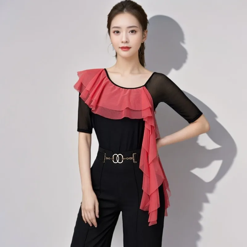 customized Mid sleeve T-shirt jumpsuit for women Latin dance top lotus leaf shawl national standard modern practice yoga top
customized Mid sleeve T-shirt jumpsuit for women Latin dance top lotus leaf shawl national standard modern practice yoga top