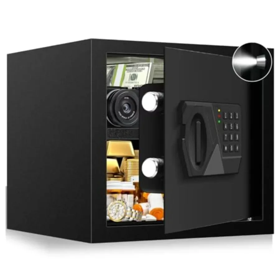 Small fireproof safe box for home use, steel construction, black color, 1.6 cu ft capacity with digital keypad, water and fire
Small fireproof safe box for home use, steel construction, black color, 1.6 cu ft capacity with digital keypad, water and fire