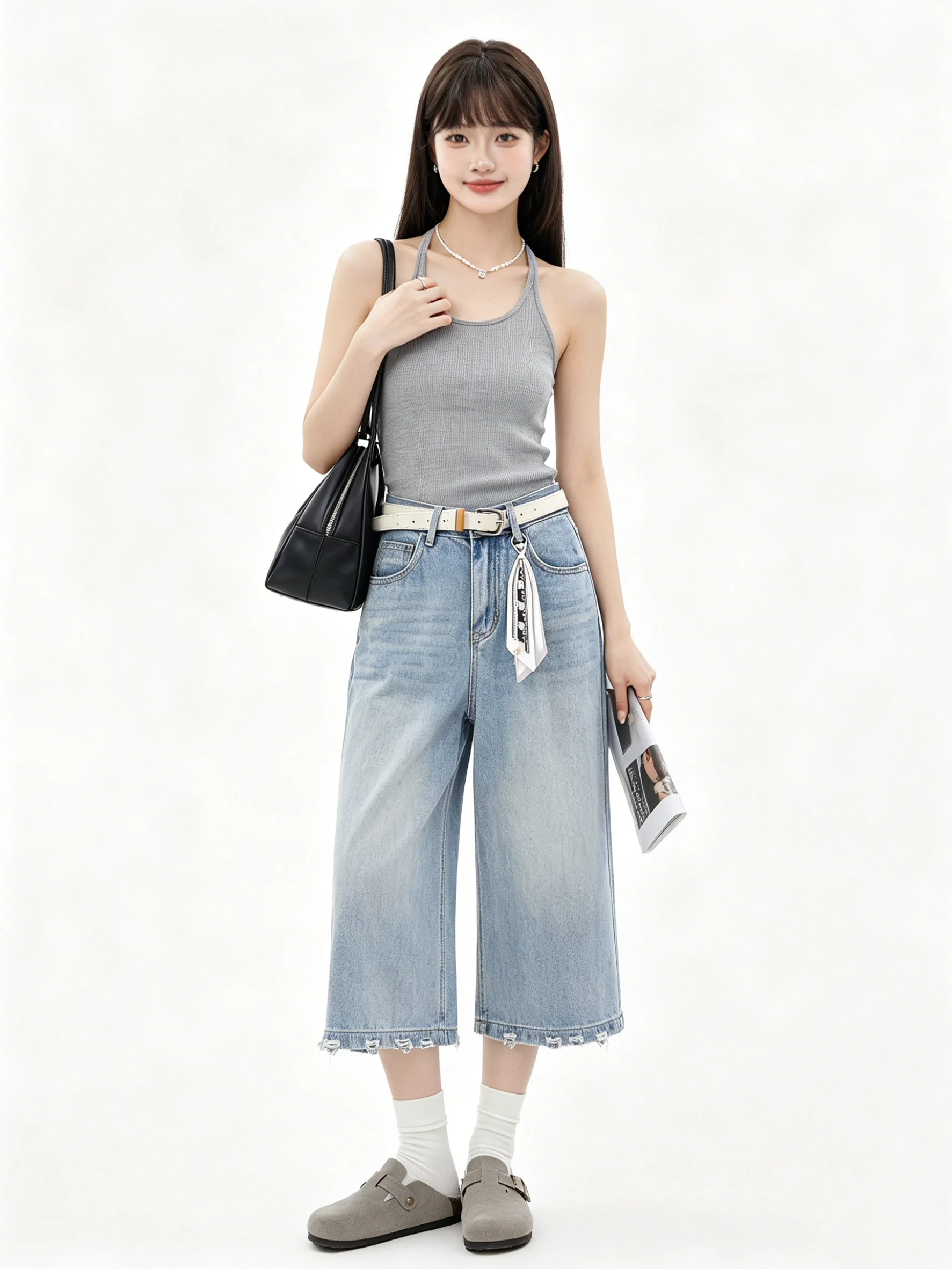 Retro Korean Style Distressed Denim Wide Leg Pants High Waist Pocket Detail Summer Loose Slimming Versatile Jeans Youthful
Retro Korean Style Distressed Denim Wide Leg Pants High Waist Pocket Detail Summer Loose Slimming Versatile Jeans Youthful
