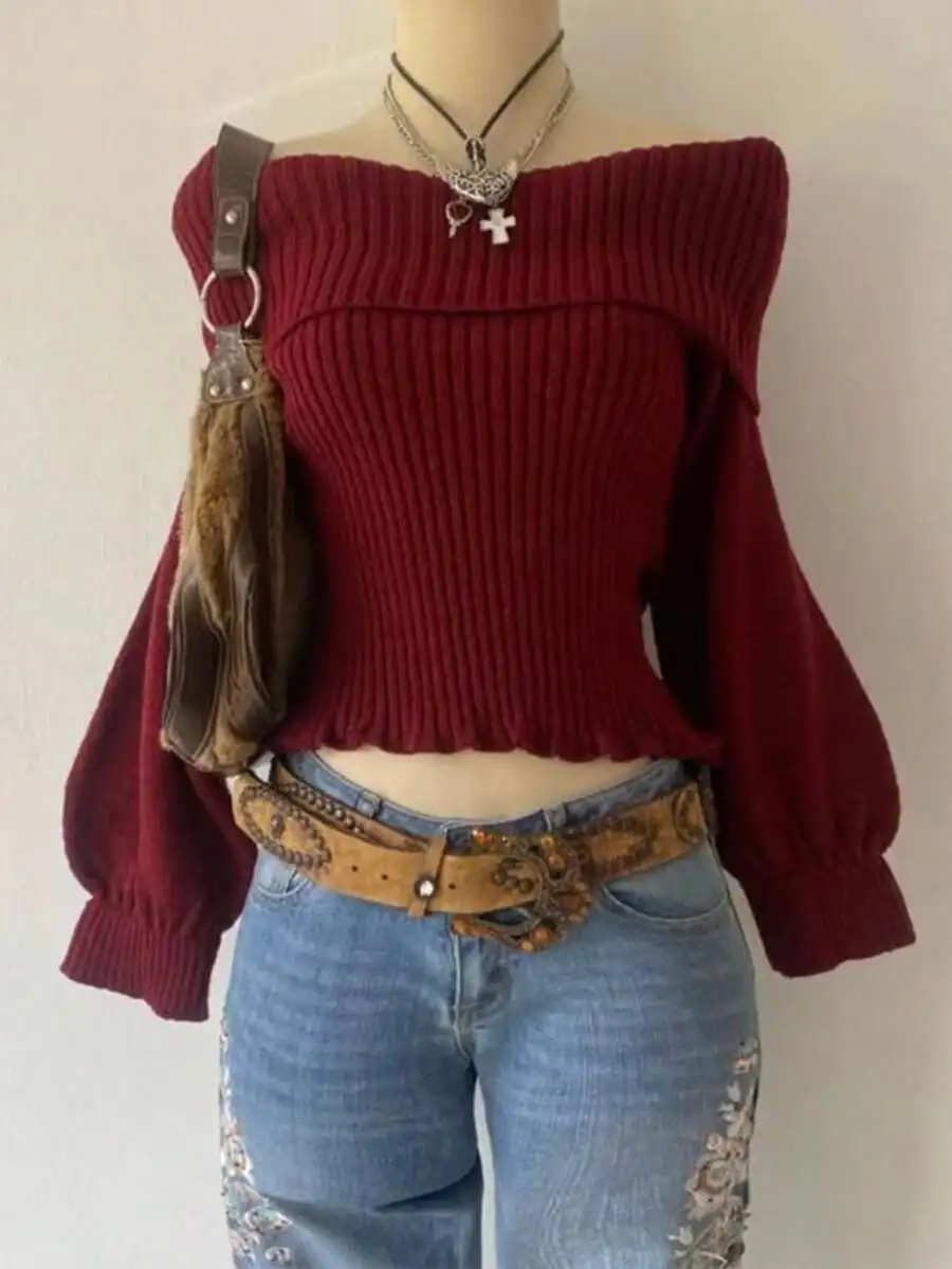 Женский укороченный свитер с открытыми плечами, в рубчик, с длинными рукавами, бордовый, повседневный топ с рукавами-фонариками
Женский укороченный свитер с открытыми плечами, в рубчик, с длинными рукавами, бордовый, повседневный топ с рукавами-фонариками
