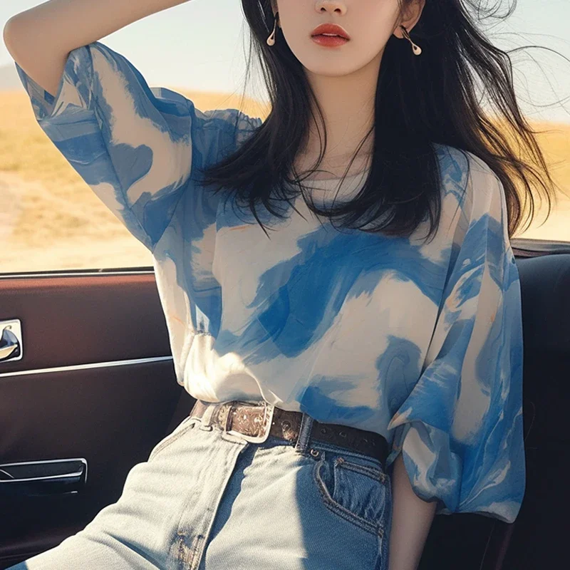 Chiffon Women's Shirt Summer Prints Vintage Blouses Loose Short Sleeve Women Tops O-neck Fashion Clothing
Chiffon Women's Shirt Summer Prints Vintage Blouses Loose Short Sleeve Women Tops O-neck Fashion Clothing