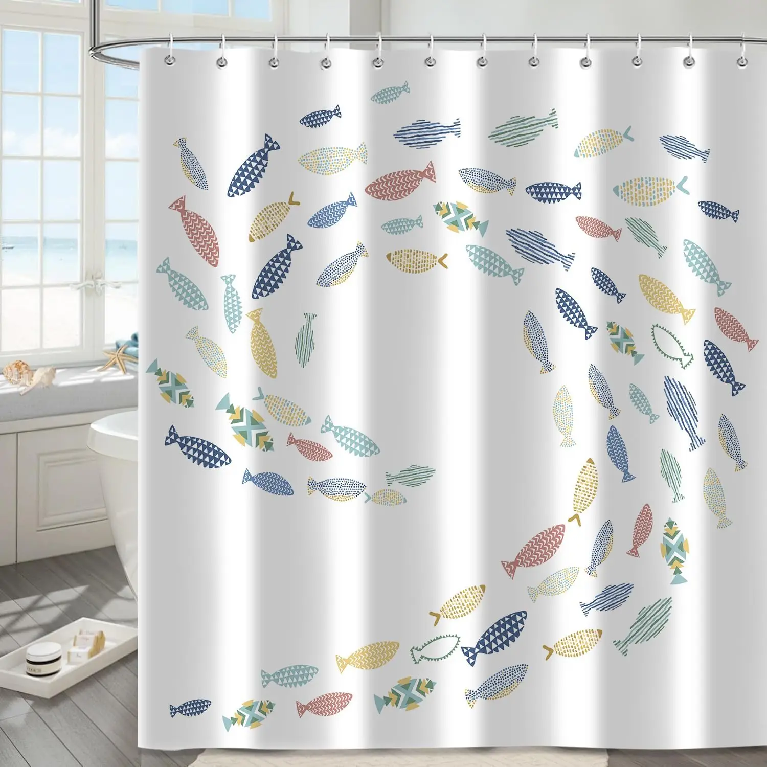 Colorful Fish Shower Curtain, Waterproof Fabric with Hooks, White Minimalist Bathroom Decor 72x72 Inch
Colorful Fish Shower Curtain, Waterproof Fabric with Hooks, White Minimalist Bathroom Decor 72x72 Inch