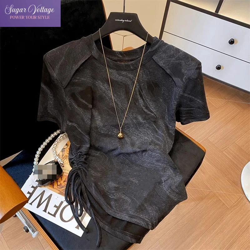 INS Hot KPOP Y2K Ruched Gothic Slim T-Shirt Women's Black Vintage Tie-Dye O Neck Tos Female Korean Sweet Style Summer Streetwear
INS Hot KPOP Y2K Ruched Gothic Slim T-Shirt Women's Black Vintage Tie-Dye O Neck Tos Female Korean Sweet Style Summer Streetwear