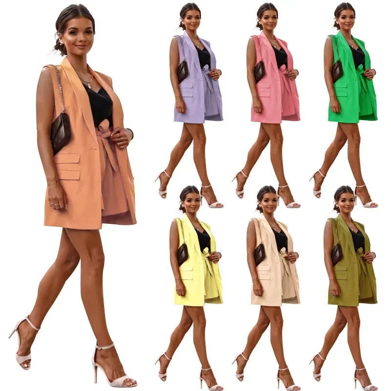 Women Tracksuit Two Pieces Set Sleeveless Turn Down Collar Cardigan Solid Vest Single Button Pockets Shorts Office Lady
Women Tracksuit Two Pieces Set Sleeveless Turn Down Collar Cardigan Solid Vest Single Button Pockets Shorts Office Lady