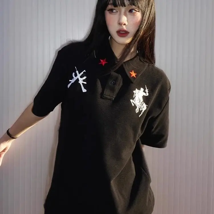 Heavy industry embroidery parody soldier polo shirt short sleeved t shirt women hot selling gothic high quality graphic t shirts
Heavy industry embroidery parody soldier polo shirt short sleeved t shirt women hot selling gothic high quality graphic t shirts