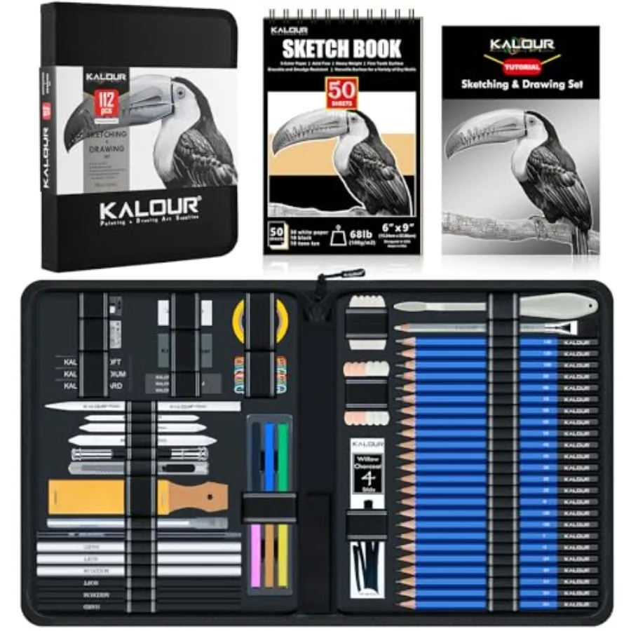 112 Drawing Set Sketch Kit, Pro Art Supplies with 3-Color Sketchbook, Graphite, Charcoal Pencils, Art Drawing Kit for Artists A
112 Drawing Set Sketch Kit, Pro Art Supplies with 3-Color Sketchbook, Graphite, Charcoal Pencils, Art Drawing Kit for Artists A