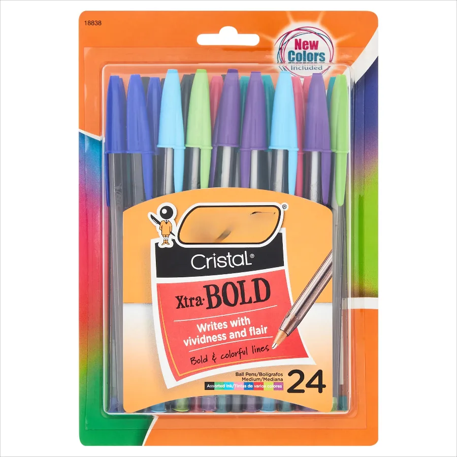 Cristal Ballpoint Pens, Bold Point, 1.6 mm, Translucent Barrel, Assorted Ink Colors, Pack Of 24 Pens
Cristal Ballpoint Pens, Bold Point, 1.6 mm, Translucent Barrel, Assorted Ink Colors, Pack Of 24 Pens