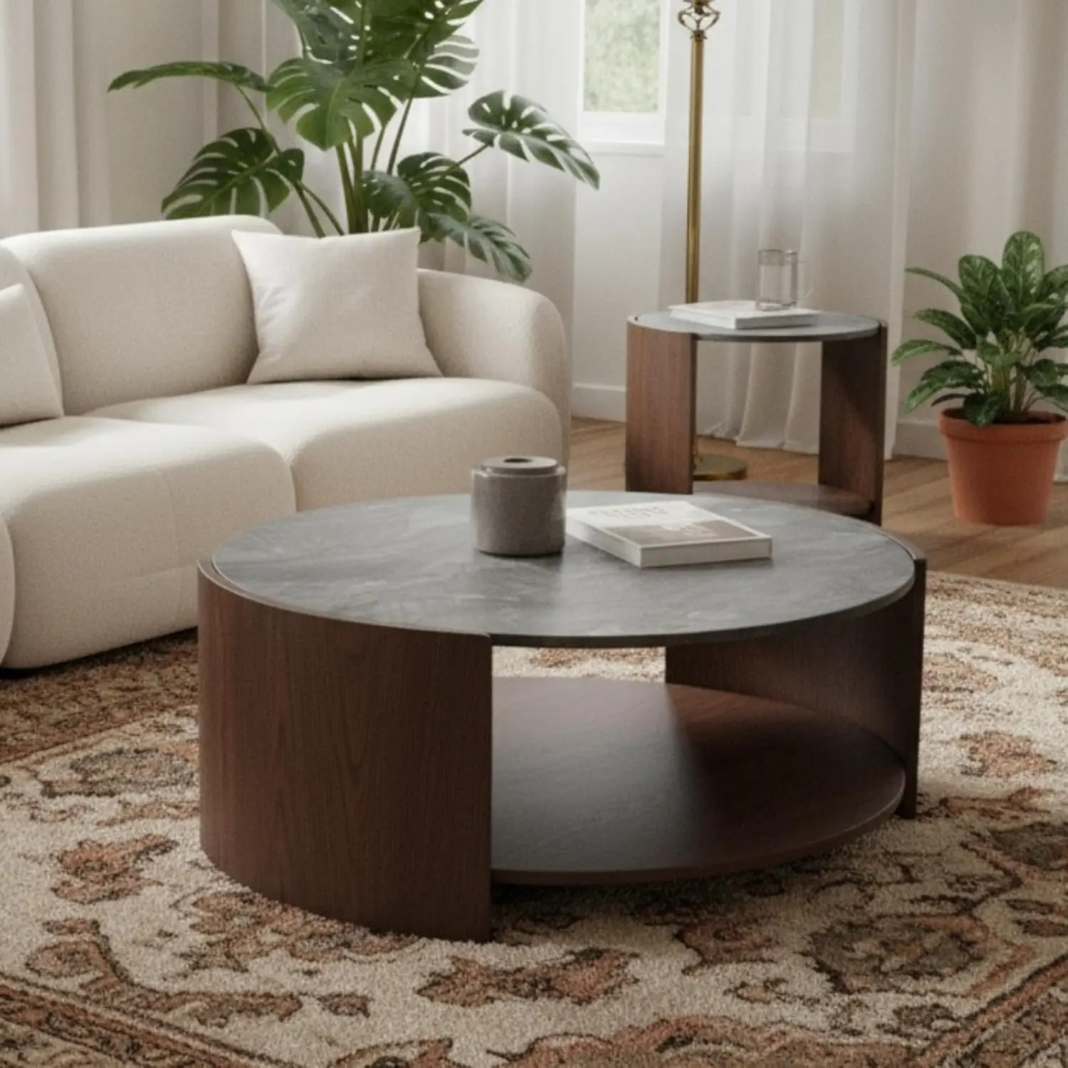 Modern Nesting Coffee Table Set Of 2, Round Living Room Center Table With End Table, Rustic Walnut Curved Table, Customized
Modern Nesting Coffee Table Set Of 2, Round Living Room Center Table With End Table, Rustic Walnut Curved Table, Customized