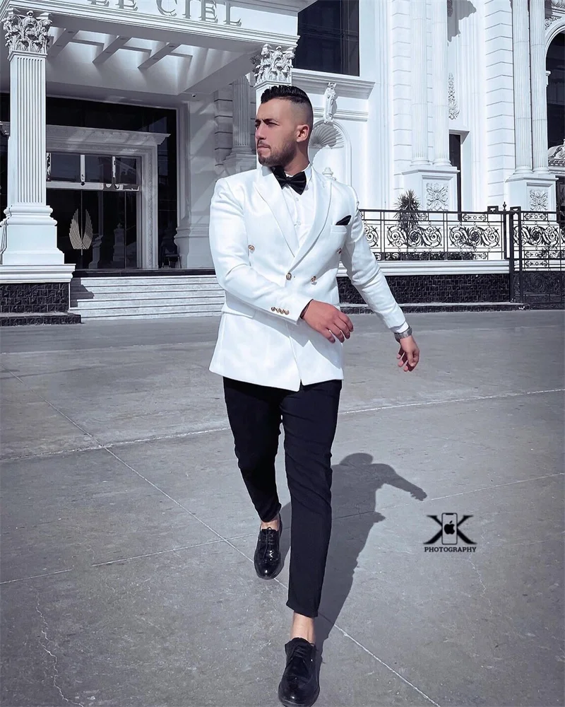 White Men Suit Set 2 Pieces Blazer+Black Pants Trousers Formal Office Jacket Double Breasted Coat Wedding Tuxedos Customized
White Men Suit Set 2 Pieces Blazer+Black Pants Trousers Formal Office Jacket Double Breasted Coat Wedding Tuxedos Customized