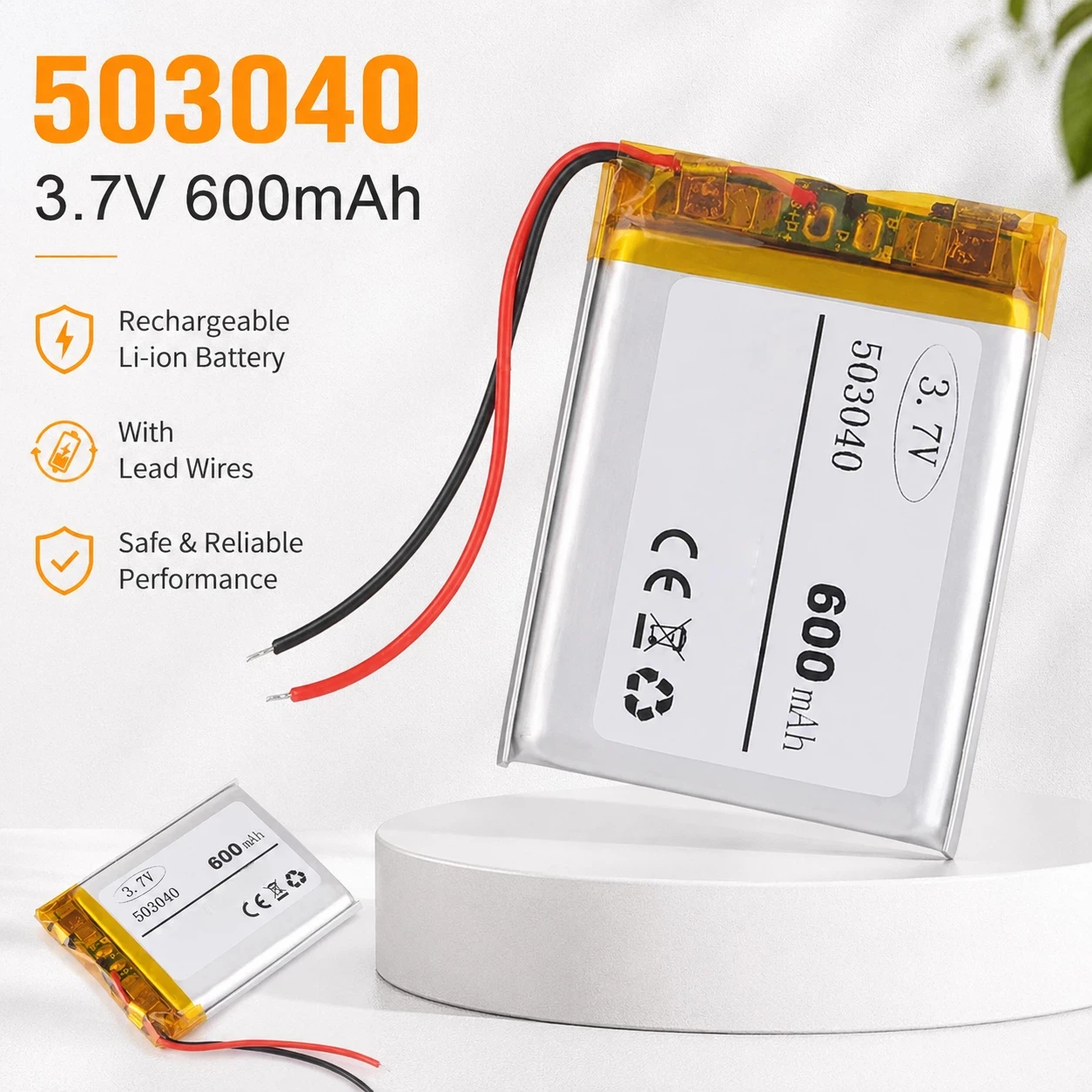 503040 3.7V 600mAh Rechargeable Lithium Ion Polymer Battery for Car Video Recorder Bluetooth Speaker
503040 3.7V 600mAh Rechargeable Lithium Ion Polymer Battery for Car Video Recorder Bluetooth Speaker