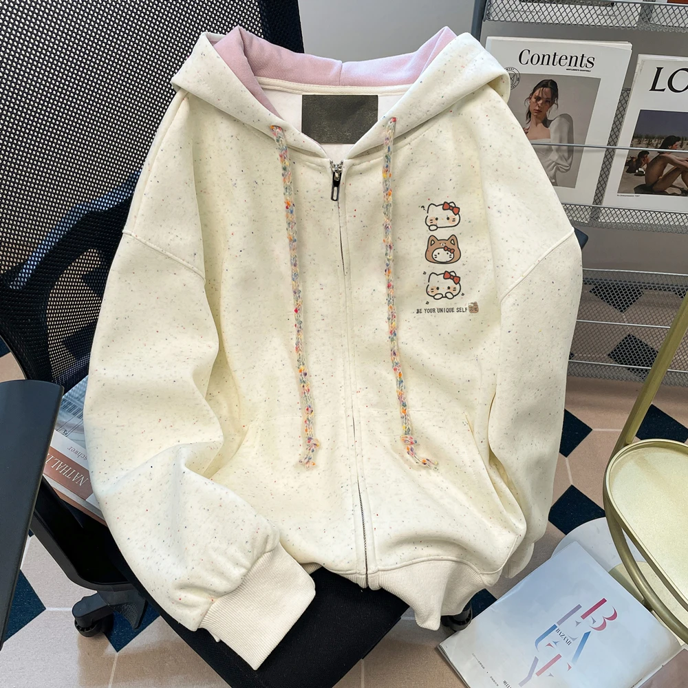 Kitty Hooded Sweatshirt Cardigan Women's Spring Autumn Cute Dot Pattern Loose Fit Sweet Style Long Sleeve Coat
Kitty Hooded Sweatshirt Cardigan Women's Spring Autumn Cute Dot Pattern Loose Fit Sweet Style Long Sleeve Coat