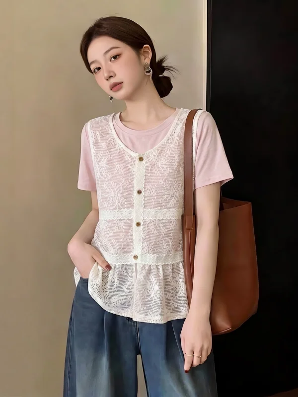 Lace Hollow out Short Sleeve T-Shirt Women's Fashion Set Summer New Style Age Reduction Top Two-Piece Set Regular Fit Commute...
Lace Hollow out Short Sleeve T-Shirt Women's Fashion Set Summer New Style Age Reduction Top Two-Piece Set Regular Fit Commute...