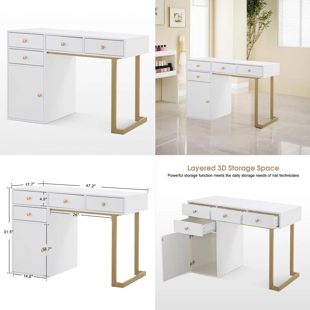 Acetone Resistant Manicure Table, Nail Tech Desk with 4 Drawers, 2 Cabinet, Lockable Wheels, Wrist Pad, Beauty Salon Equipment
Acetone Resistant Manicure Table, Nail Tech Desk with 4 Drawers, 2 Cabinet, Lockable Wheels, Wrist Pad, Beauty Salon Equipment