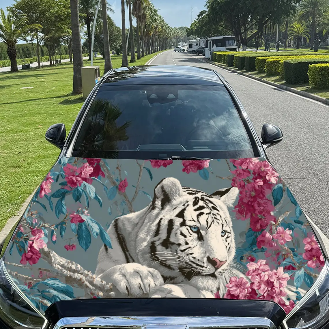 Car Decal White Tiger Amidst Pink Flowers and Blue Foliage Artistic Design Car Hood Sticker, Waterproof Self - Adhesive Vinyl Gr
Car Decal White Tiger Amidst Pink Flowers and Blue Foliage Artistic Design Car Hood Sticker, Waterproof Self - Adhesive Vinyl Gr