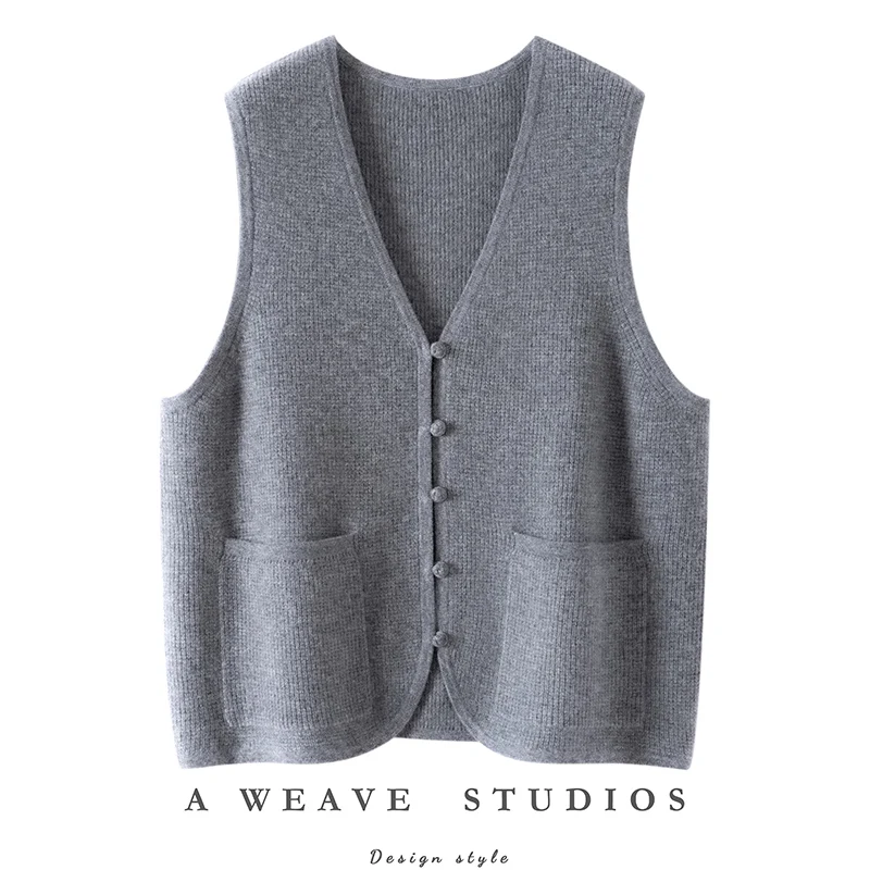 High Quality Women 100% Cashmere Pocket Waistcoat Autumn Winter V-neck Sleeveless Cardigan Sweater Casual Woman Knit Tops
High Quality Women 100% Cashmere Pocket Waistcoat Autumn Winter V-neck Sleeveless Cardigan Sweater Casual Woman Knit Tops