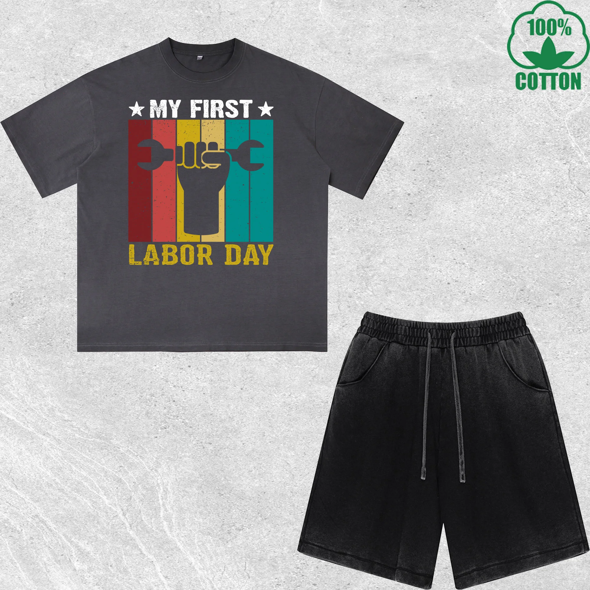 My First Labor Day Printed Dirty Wash 100%Cotton T-Shirt Shorts Set Multicolor Combo Loose Trendy Fashionable
My First Labor Day Printed Dirty Wash 100%Cotton T-Shirt Shorts Set Multicolor Combo Loose Trendy Fashionable