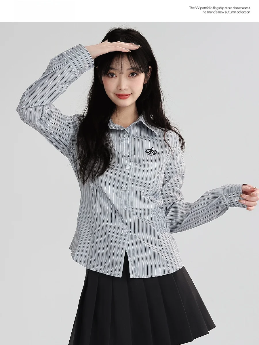 Korean Style Long Sleeve Embroidered Striped Shirt Women's Slim Fit Waist Cinched Spring 2026 Fashionable Versatile Top
Korean Style Long Sleeve Embroidered Striped Shirt Women's Slim Fit Waist Cinched Spring 2026 Fashionable Versatile Top