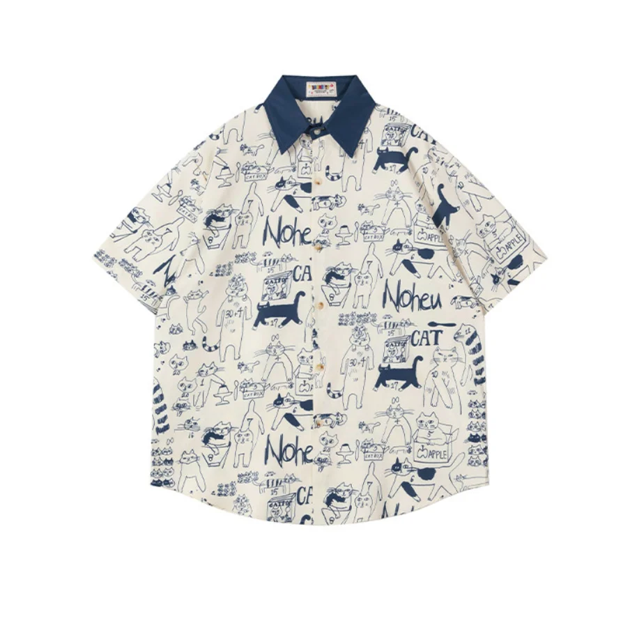 Men's Cat Print Short Sleeve Shirt Summer Cartoon Casual Hawaiian Beach Vacation Blouse Color Block Single-breasted Camp Shirt
Men's Cat Print Short Sleeve Shirt Summer Cartoon Casual Hawaiian Beach Vacation Blouse Color Block Single-breasted Camp Shirt