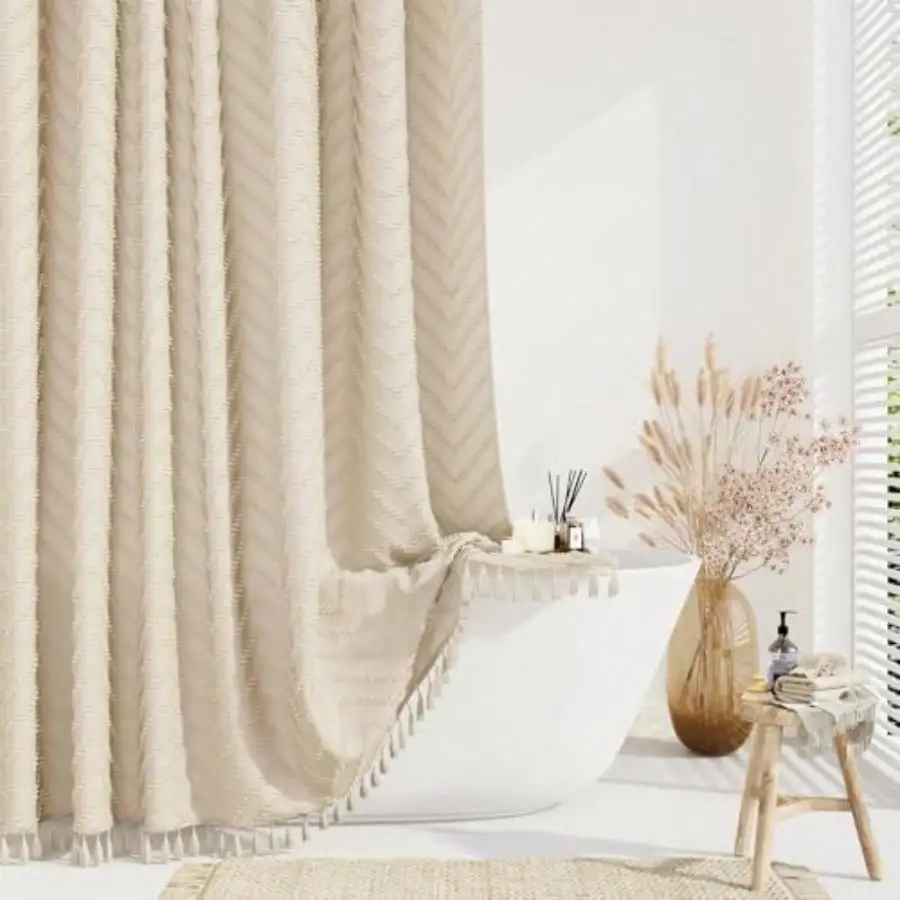 Boho Farmhouse Shower Curtain Beige Fabric Tufted Chevron Striped Textured Tassel Shower Curtains For Bathroom Water Repellent Minimalist Ruffled Cloth Shower Curtain Set With Hook 72x72
Boho Farmhouse Shower Curtain Beige Fabric Tufted Chevron Striped Textured Tassel Shower Curtains For Bathroom Water Repellent Minimalist Ruffled Cloth Shower Curtain Set With Hook 72x72