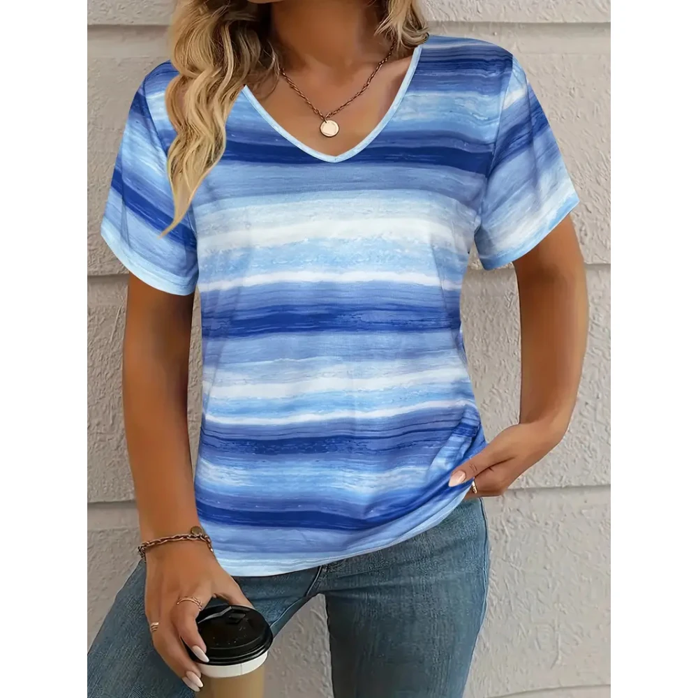 Summer Retro Stripes Print V-Neck Outdoor Women's V-Neck T-Shirt Big Size Loose Women's Short Sleeve Tops Oversized Clothing
Summer Retro Stripes Print V-Neck Outdoor Women's V-Neck T-Shirt Big Size Loose Women's Short Sleeve Tops Oversized Clothing