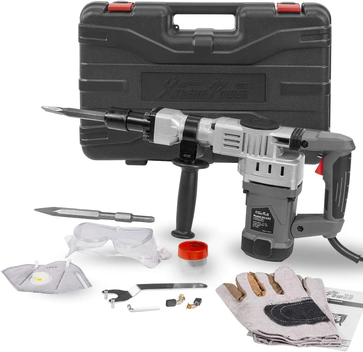 US 1400W Demolition Electric Jack Hammer Concrete Breaker Trigger Lock with (2) Chisel Bit with Carrying Case
US 1400W Demolition Electric Jack Hammer Concrete Breaker Trigger Lock with (2) Chisel Bit with Carrying Case