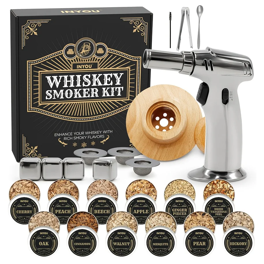 26pcs Whiskey Smoker Kit with Torch - 12 Wood Chips Flavors, 3 Filters - Cocktail Smoker Kit, Old Fashioned Smoker Kit, Birthday Bourbon Whiskey Gifts for Men, Dad, Husband(No Butane)
26pcs Whiskey Smoker Kit with Torch - 12 Wood Chips Flavors, 3 Filters - Cocktail Smoker Kit, Old Fashioned Smoker Kit, Birthday Bourbon Whiskey Gifts for Men, Dad, Husband(No Butane)