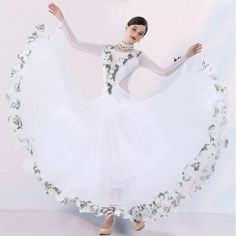 Floral Rhinestone Modern Dance Competition Dress Women Waltz Tango Big Swing Skirt Ballroom Performance Costume
Floral Rhinestone Modern Dance Competition Dress Women Waltz Tango Big Swing Skirt Ballroom Performance Costume