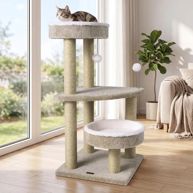 36" Carpeted Cat Tree with Plush Perches Scratching Posts and Dangling Ball
36" Carpeted Cat Tree with Plush Perches Scratching Posts and Dangling Ball
