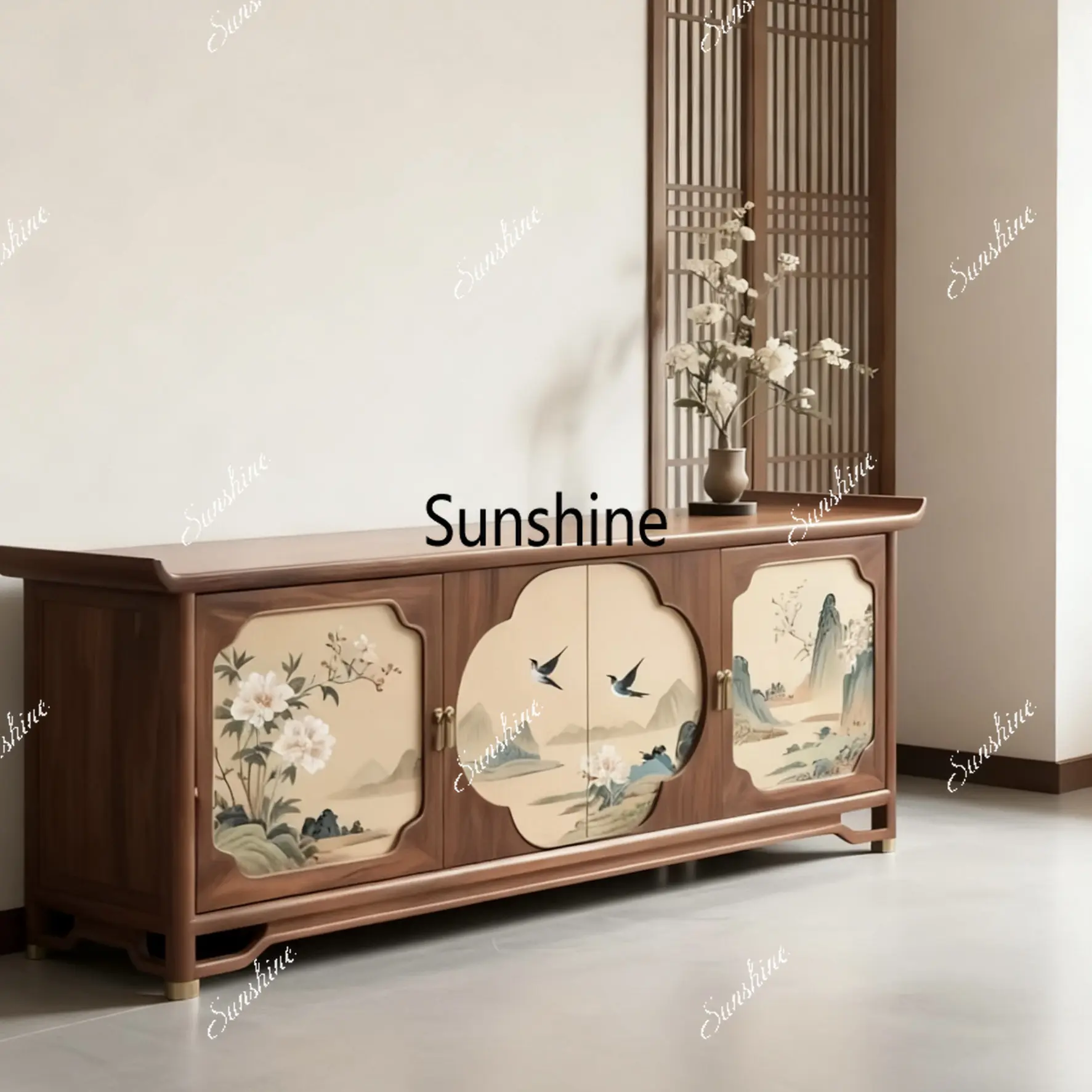 New Chinese-style flower and bird painted hotel B & B door restaurant solid wood storage decorative side cabinet
New Chinese-style flower and bird painted hotel B & B door restaurant solid wood storage decorative side cabinet