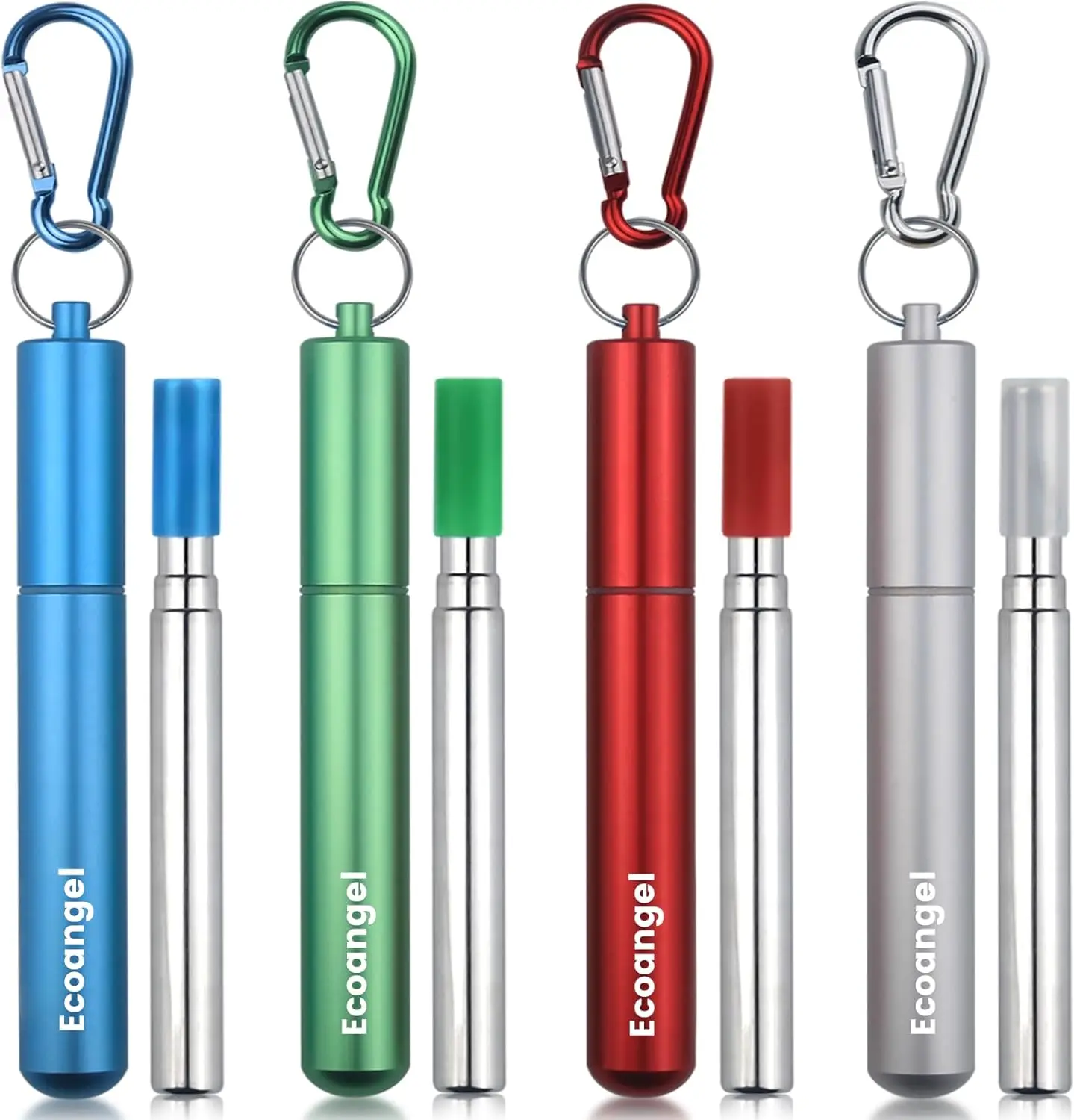 4-Pack Reusable Collapsible Stainless Steel Drinking Straws with Case, Brush, Keychains - Silver, Blue, Red, Green
4-Pack Reusable Collapsible Stainless Steel Drinking Straws with Case, Brush, Keychains - Silver, Blue, Red, Green
