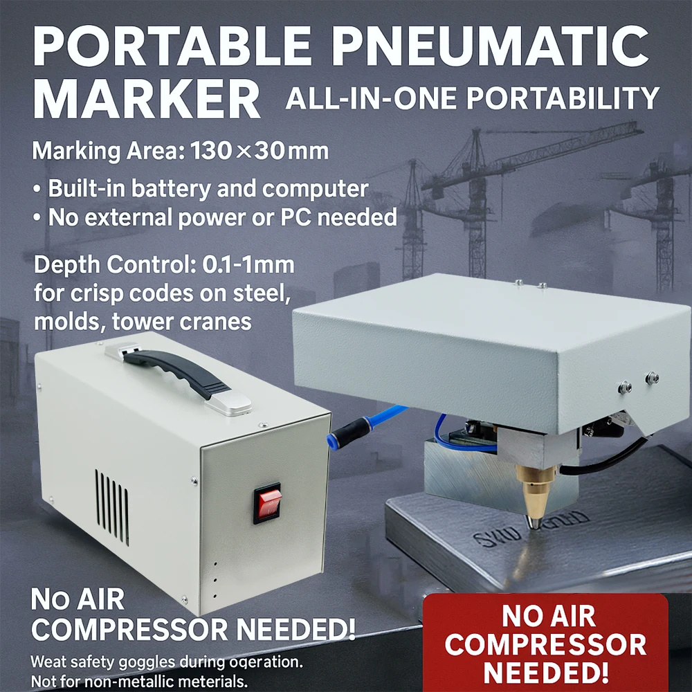 Portable Dot Peen Marking Machine for VIN Chassis Stainless Steel Industry Metal CNC Engraver Machine 130*30mm 110V 220V
Portable Dot Peen Marking Machine for VIN Chassis Stainless Steel Industry Metal CNC Engraver Machine 130*30mm 110V 220V