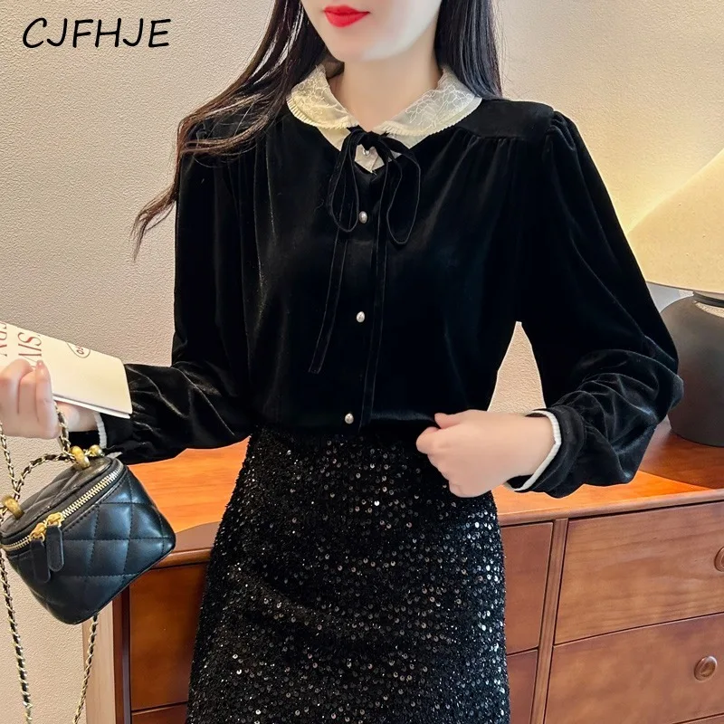 CJFHJE New Minimalist Women's Doll Neck Velvet Shirt Top Spring Korean Elegant Fashionable Bow Tie Lace Women Exquisite Shirt
CJFHJE New Minimalist Women's Doll Neck Velvet Shirt Top Spring Korean Elegant Fashionable Bow Tie Lace Women Exquisite Shirt