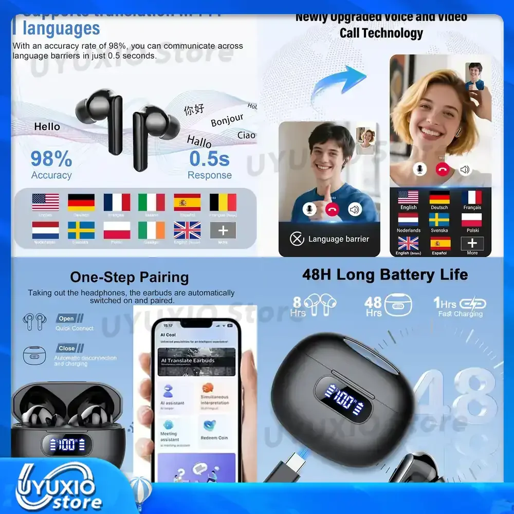 UYUXIO AI Translating Earbuds Real Time with 144 Languages TWS Translation Earphone Online Translate Accent Headphone Ear
UYUXIO AI Translating Earbuds Real Time with 144 Languages TWS Translation Earphone Online Translate Accent Headphone Ear