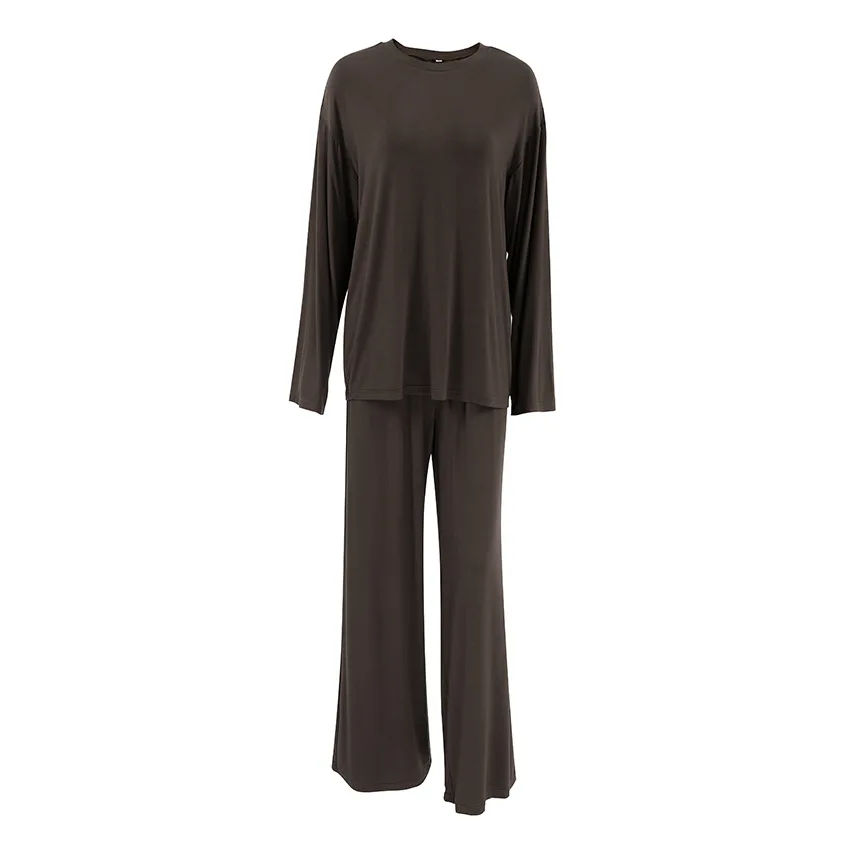 Brown Loose Female Sleepwear Suit O-Neck Nightgowns Long Sleeve Nightwear Wide Leg Pants Women'S Pajamas 2 piece Set
Brown Loose Female Sleepwear Suit O-Neck Nightgowns Long Sleeve Nightwear Wide Leg Pants Women'S Pajamas 2 piece Set