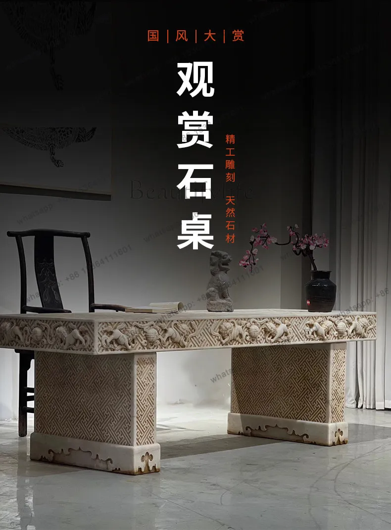 Stone table stone bench courtyard set of natural marble antique rectangular tea table
Stone table stone bench courtyard set of natural marble antique rectangular tea table