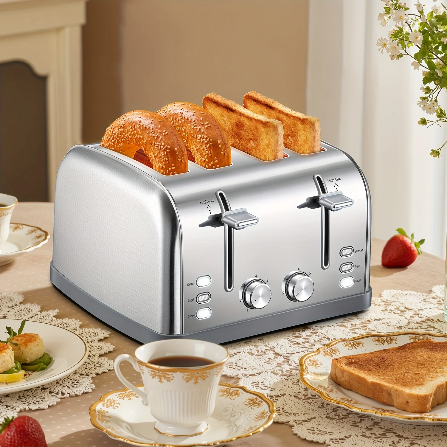 4-Slice Toaster with 7 Shade Settings & Warming Rack, Extra-Wide Slots, Defrost/ Bagel/ Cancel Functions, Removable Crumb Tray, Stainless Steel
4-Slice Toaster with 7 Shade Settings & Warming Rack, Extra-Wide Slots, Defrost/ Bagel/ Cancel Functions, Removable Crumb Tray, Stainless Steel