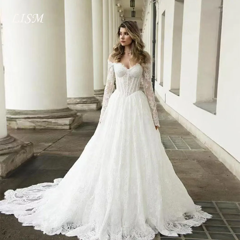 Lism Customized Charming Ivory Lace Wedding Dress Sweetheart Off Shoulder Full Sleeves Luxury Bridal Gown Vestido De Novia 2026
Lism Customized Charming Ivory Lace Wedding Dress Sweetheart Off Shoulder Full Sleeves Luxury Bridal Gown Vestido De Novia 2026