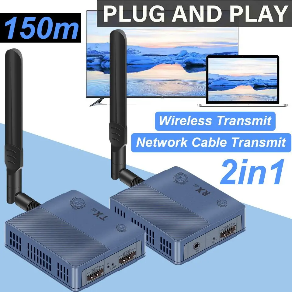 1080p 4K Wireless HDMI Video Transmitter and Receiver 150m Cat6 Network Cable Extender for Camera DVD Laptop PC To TV Projector
1080p 4K Wireless HDMI Video Transmitter and Receiver 150m Cat6 Network Cable Extender for Camera DVD Laptop PC To TV Projector