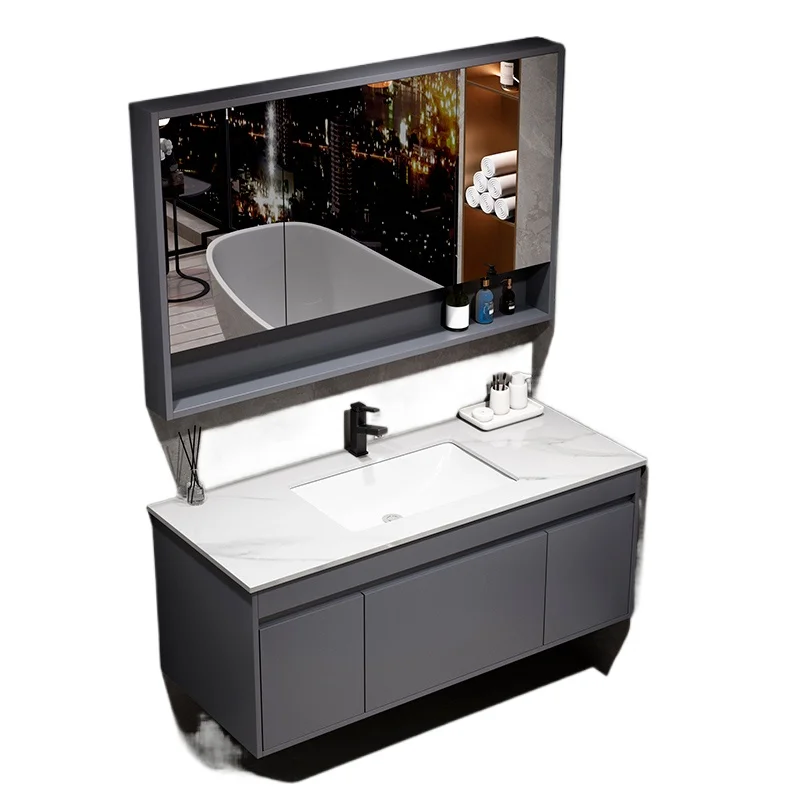 Gray wall mounted slate countertop smart mirror cabinet bathroom vanity cabinet with sink
Gray wall mounted slate countertop smart mirror cabinet bathroom vanity cabinet with sink